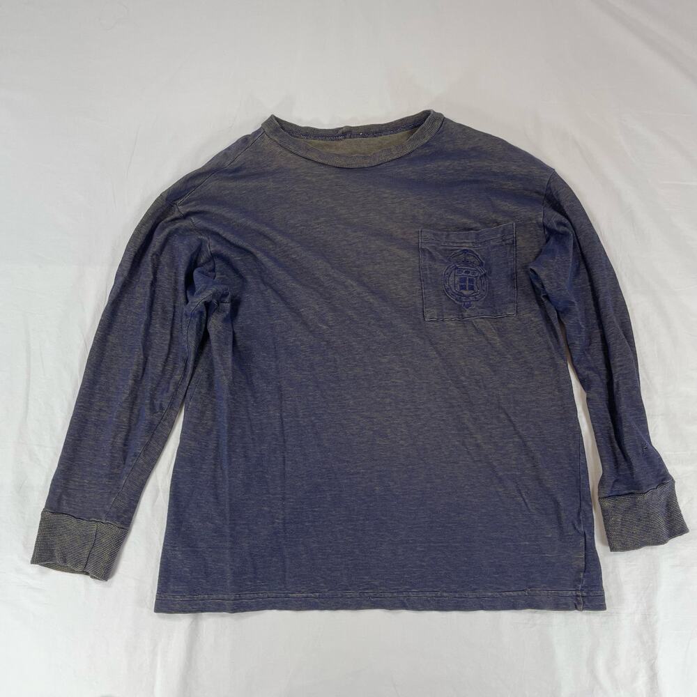 Vintage Units Made in USA Long Sleeve Pocket T-Shirt Blue Gold Medium Men
